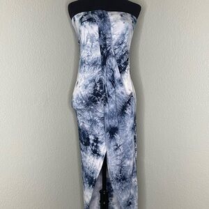 Blue White Asymmetrical Ruched Maxi Dress